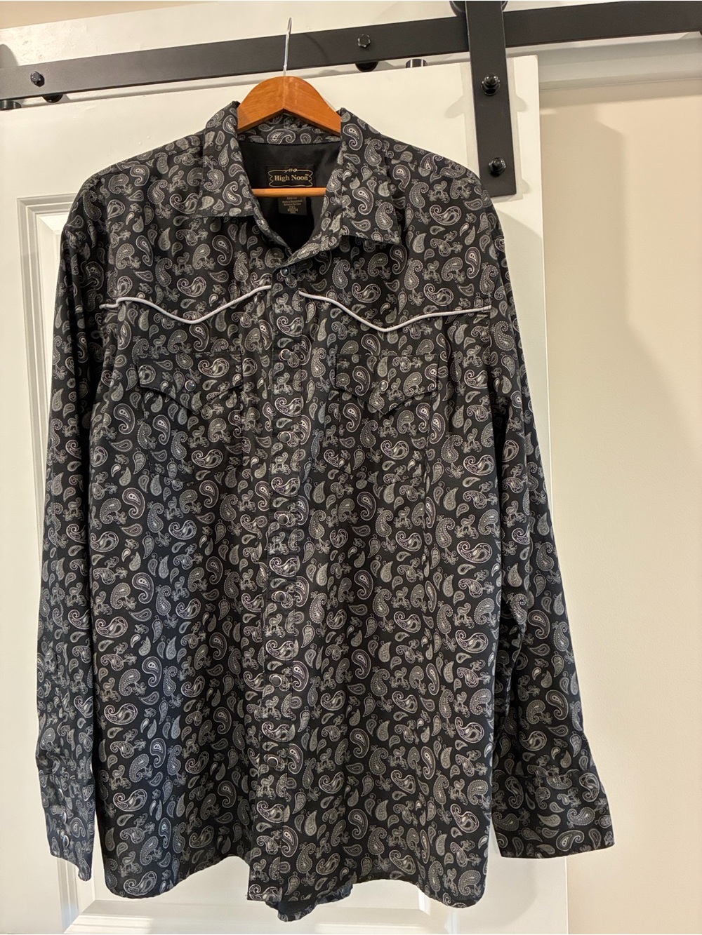 2X Button-Down long sleeve Shirt - western country Black Paisley High Noon
